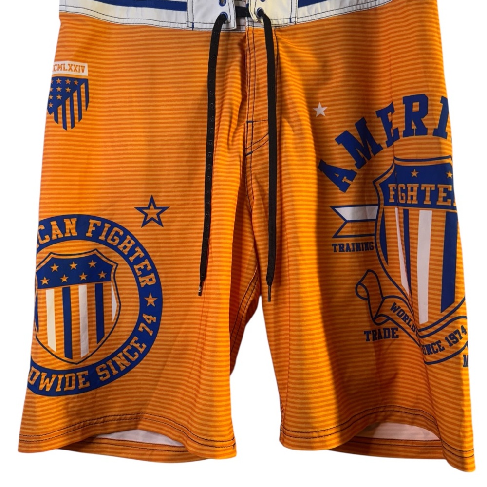 American Fighter Orange and Blue Graphic Shorts